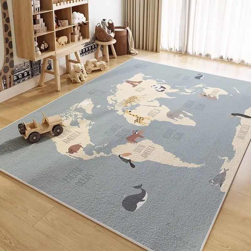 rystal Pile Carpet Room Bedroom Cartoon World Map Underwater World Space Rug Washable Non-slip Carpet Children's Playmat