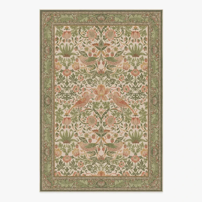 Living Room Carpet Large Size Bedroom Bedside Floor Mat Machine Washable Carpets Spring Flowers Plant Retro Home Decoration Rug