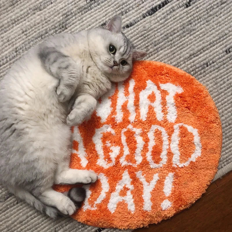 Orange Flocking Floor Rug What a Good Day Pets Rug Living Room Nordic Bathroom Soft Fluffy Rug Bedside Carpets Entryway Floor