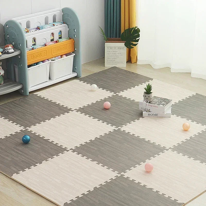 Wood Pattern Flooring Square Puzzle Living Room Rug Waterproof and Non-slip Stitching Mat Baby Sports Play Mat Decorative Carpet