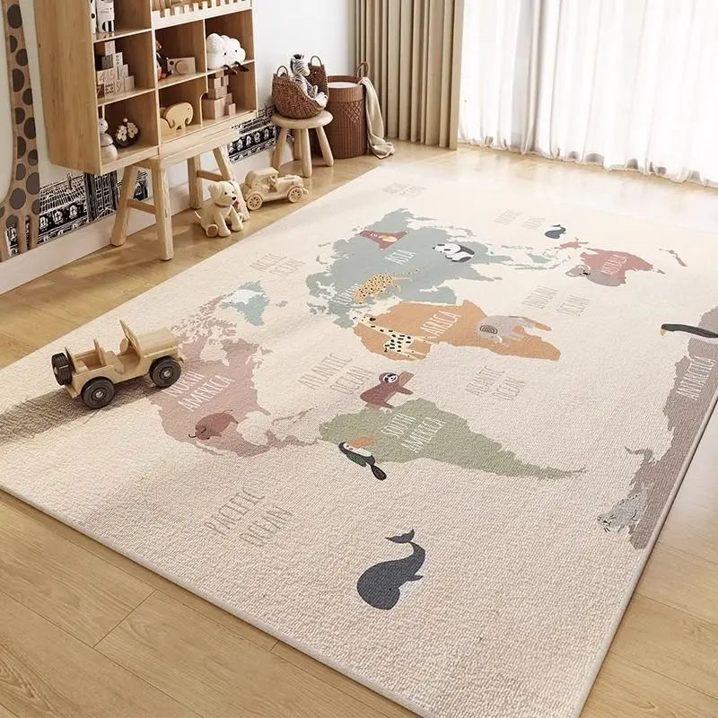 rystal Pile Carpet Room Bedroom Cartoon World Map Underwater World Space Rug Washable Non-slip Carpet Children's Playmat