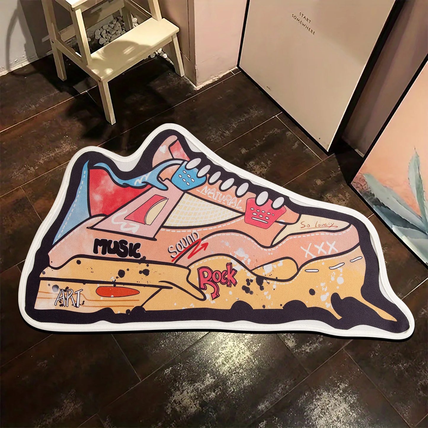 Yellow Basketball Shoes Shaped Area Rug Irregular Funky Sneakers Rug for Living Room Bedroom Fluffy Bathroom Carpet Floor Mat