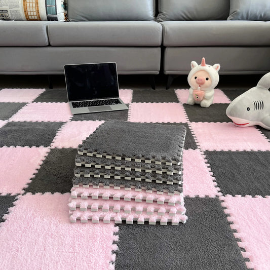 30x30cm Plush Puzzle Foam Floor Mat Creative Fashion Carpet Square Interlocking Carpet Fluffy Area Rugs