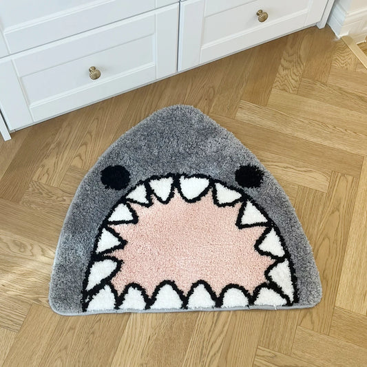 Grey Kawaii Tufting Shark Bathroom Mat Soft Cartoon Pad Carpet Anti-slip Doormat Rug Home Nursery Decor Flocking Plush Floor Mat