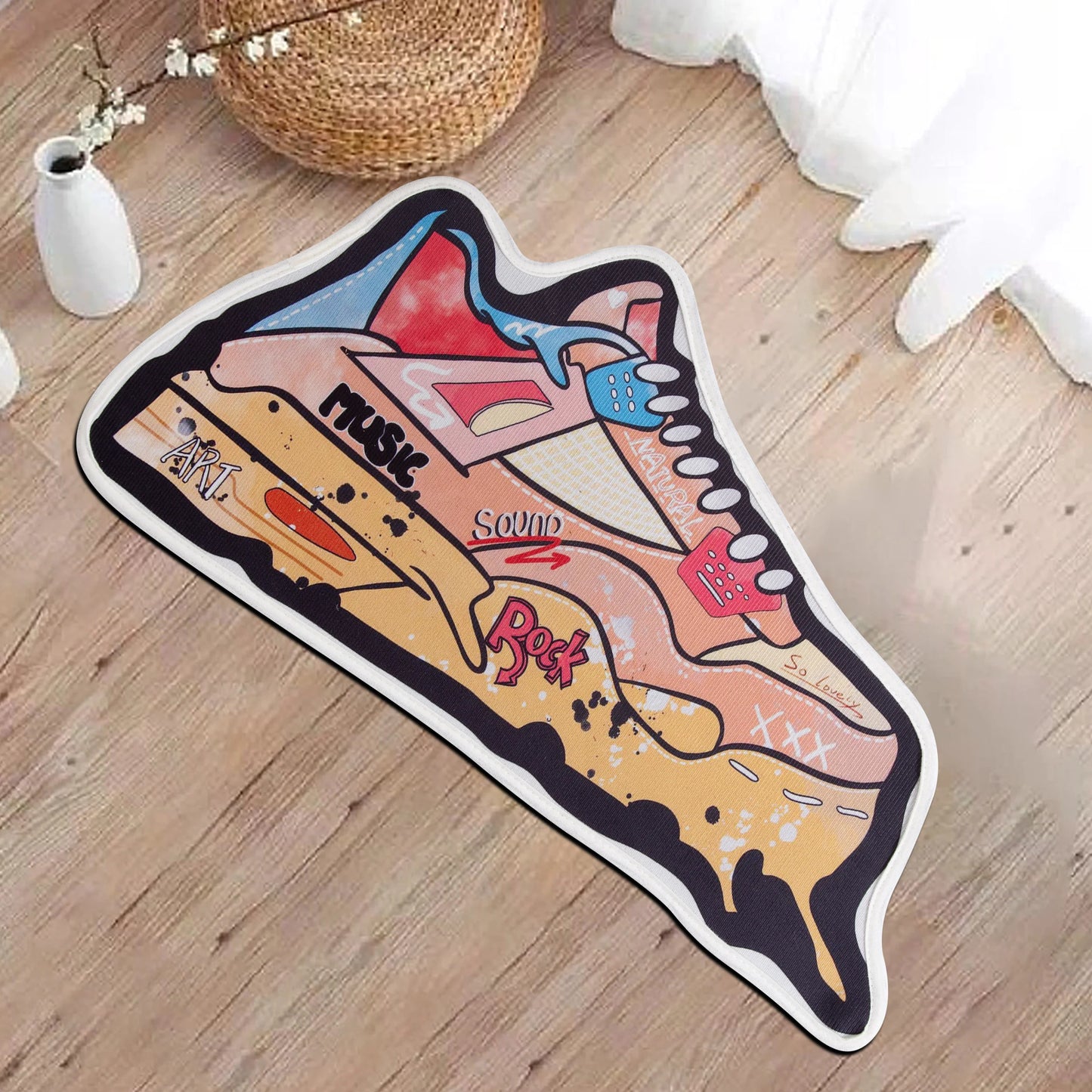 Yellow Basketball Shoes Shaped Area Rug Irregular Funky Sneakers Rug for Living Room Bedroom Fluffy Bathroom Carpet Floor Mat