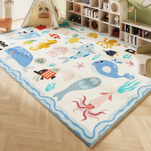 rystal Pile Carpet Room Bedroom Cartoon World Map Underwater World Space Rug Washable Non-slip Carpet Children's Playmat