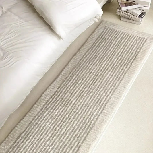 Rug for Bedroom Bedside Floor Mat Long Carpet Beige Minimalist Striped Home Decoration Rugs Living Room Carpets Soft Fluffy