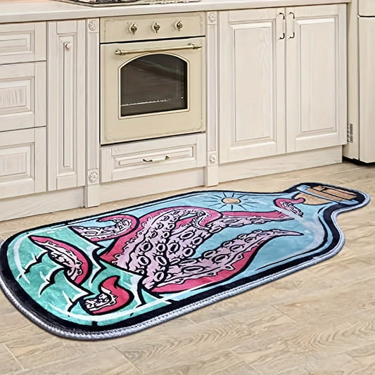 Stylish Octopus Rug - Artistic Bottle-Shaped Design, Fade-resistant & Washable Floor Mat,Soft for Bedside,Living Room & Bathroom