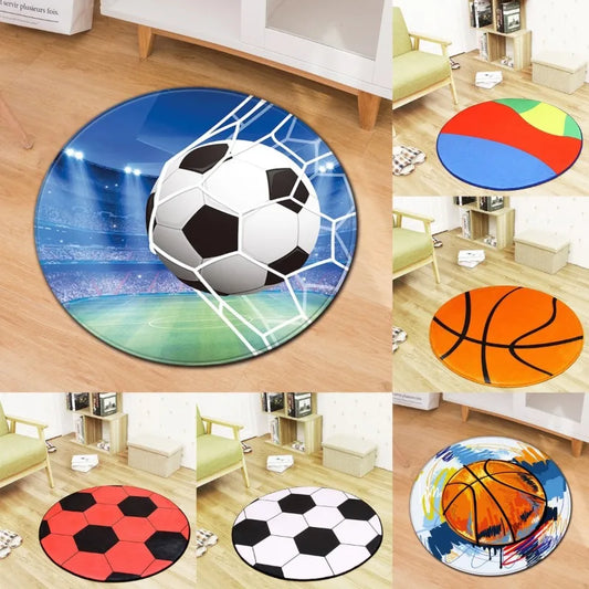 Model Sports Soccer Football Basketball Floor Mat Home Non-slip Round Rugs Bedroom Carpet Machine Washable Boy’s Perfect Gift
