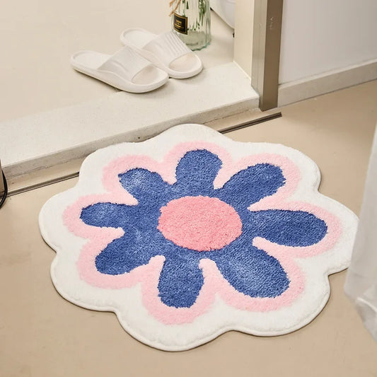Simple Ins Flowers Imitation Cashmere Carpet Home Decoration Living Room Bedroom Non-Slip Mat Bathroom Absorbent Door Rug
